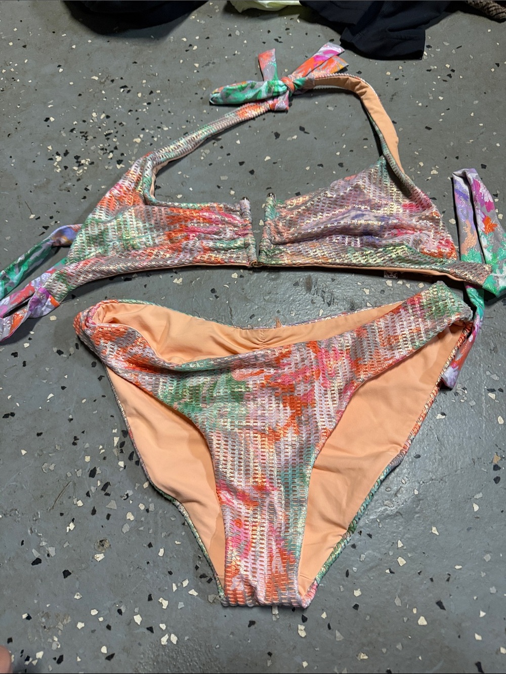 BECCA Multicolor Floral Bikini with Peach Lining